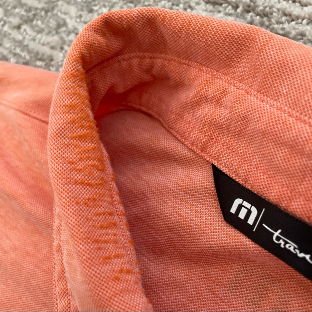 Travis Mathew Shirt Polo Short Sleeve Mens Size L Peach Chest Stripes Front - Picture 4 of 10